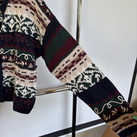 Vintage Fisherman Grandpa Navy Maroon Cardigan Sweater Scandi Cabin Aspen Medium - Picture 4 of 7